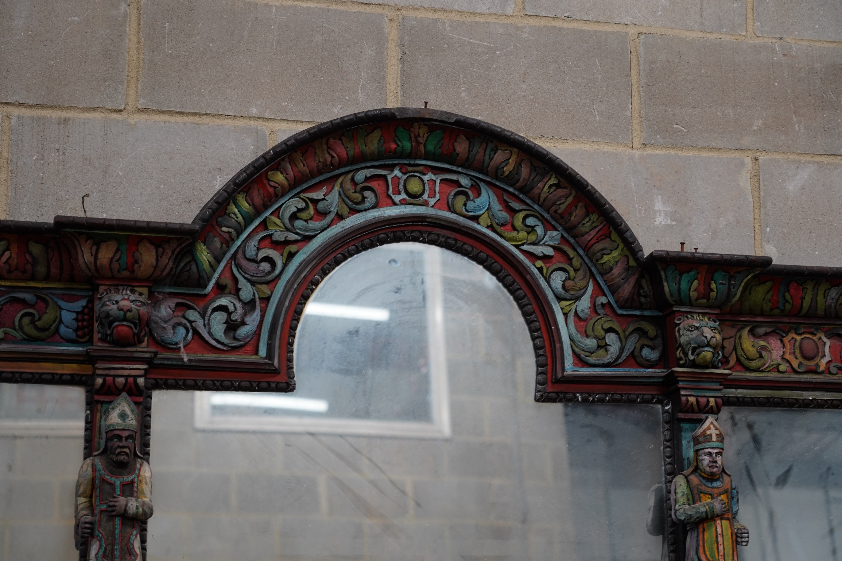 John Bratby (1928-1992): A monumental mirror backed buffet sideboard, polychrome decorated by the artist